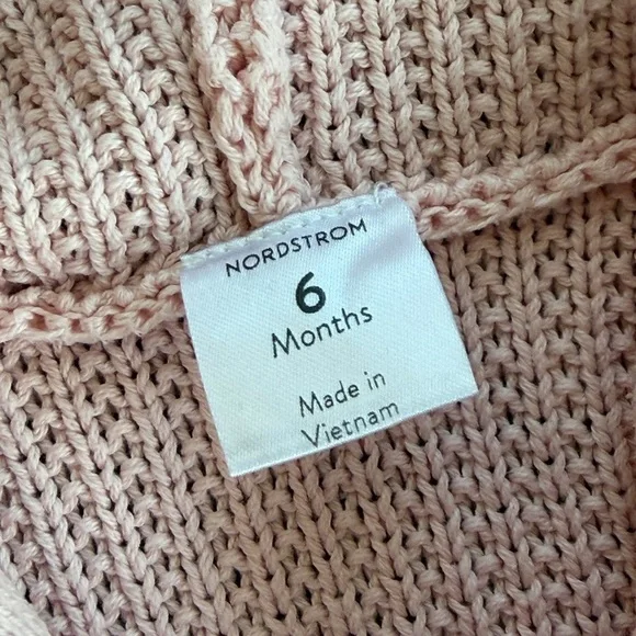 NORDSTROM Pink Knit Hooded Cardigan for Baby - 6 Months - Picture 2 of 3